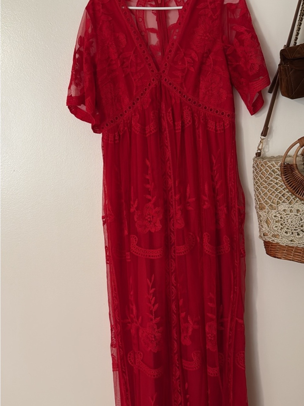 Pinkblush Red Maxi Maternity Dress with V-Neck - Picture 3 of 4